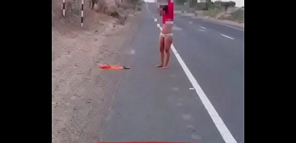  Indian daring desi  walking nude in public road in daytime